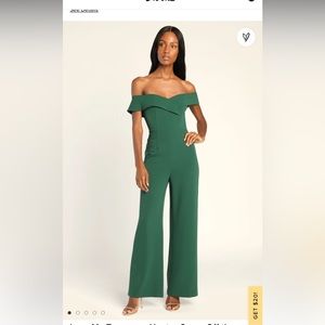 Love Me Tomorrow Hunter Green Off-the-Shoulder Wide-Leg Jumpsuit Medium NWT